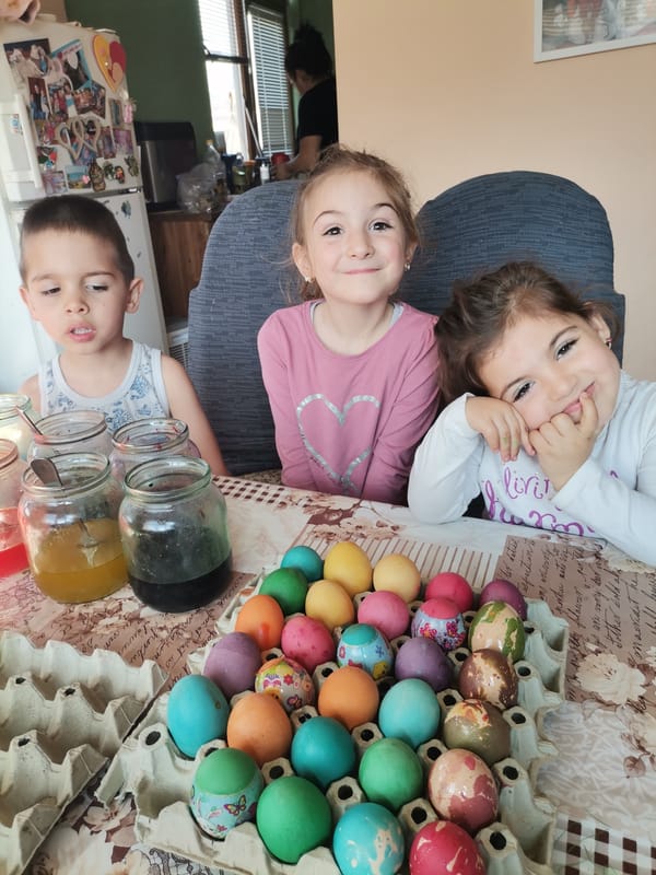 Bulgarian family dyes Easter eggs in early morning tradition