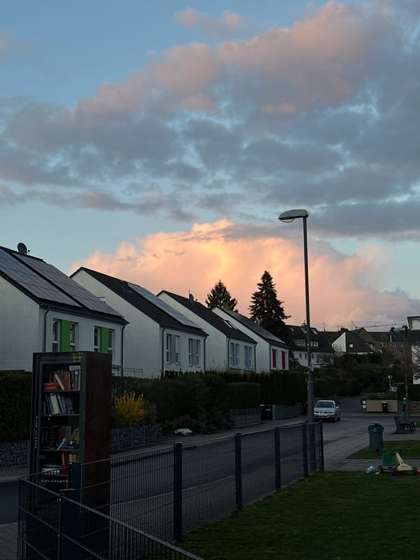 Twilight street scene captured in residential Essen, Germany
