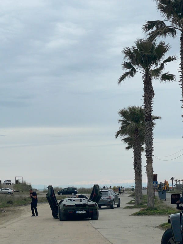 Vehicles spotted along Batumi coast amid overcast conditions