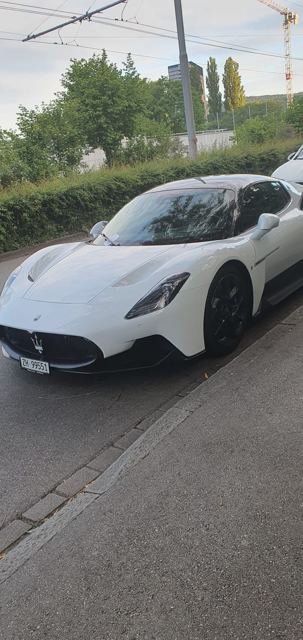 White Maserati spotted parked near construction site in Zurich