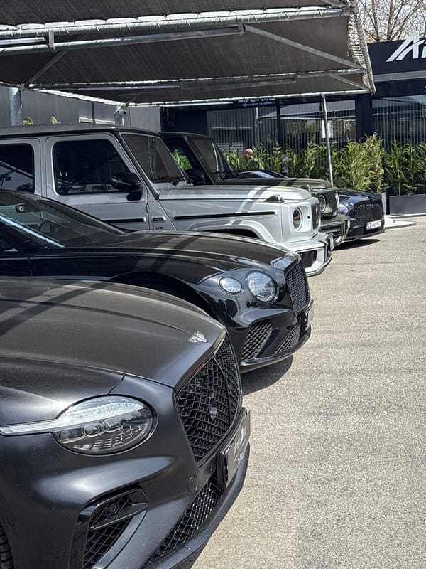 Luxury cars lined up in Sofia parking lot