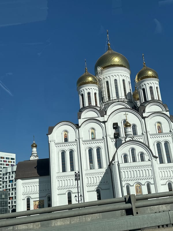 Moscow landmarks photographed under clear morning skies
