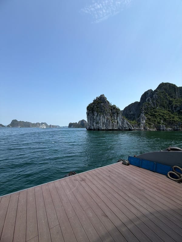 Morning boat tours navigate Ha Long Bay's limestone formations