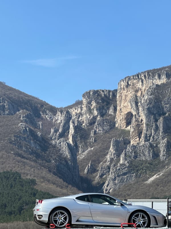 Ferrari 599 GTB transported by carrier in Vratsa, Bulgaria
