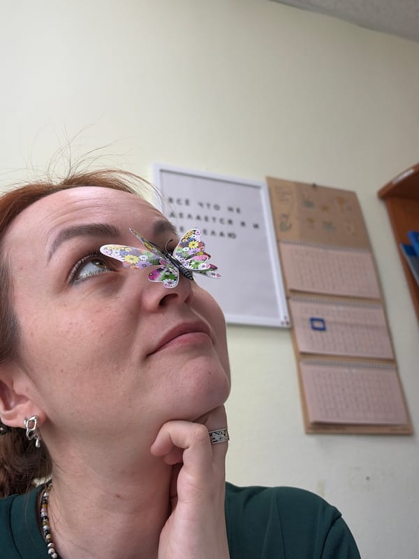 Woman poses for photos with butterfly decorations in Russia