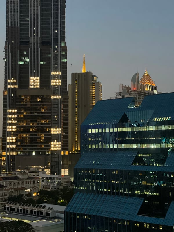 Evening Bangkok cityscape and street scenes documented April 27