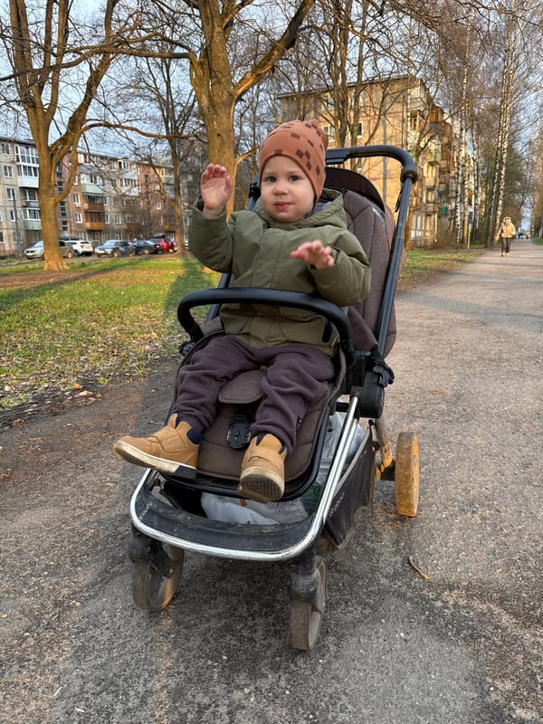 Mother and toddler's afternoon outing captured in Rusanovo, Russia