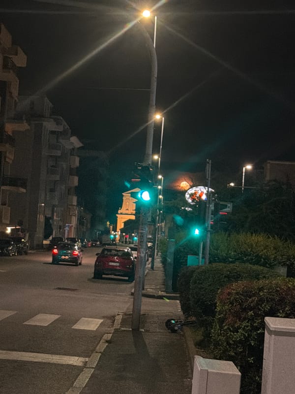 Nighttime streets of Novara, Italy, late June evening