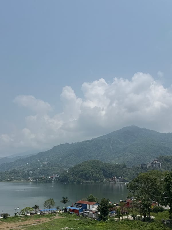 Morning lakeside breakfast documented in Pokhara, Nepal