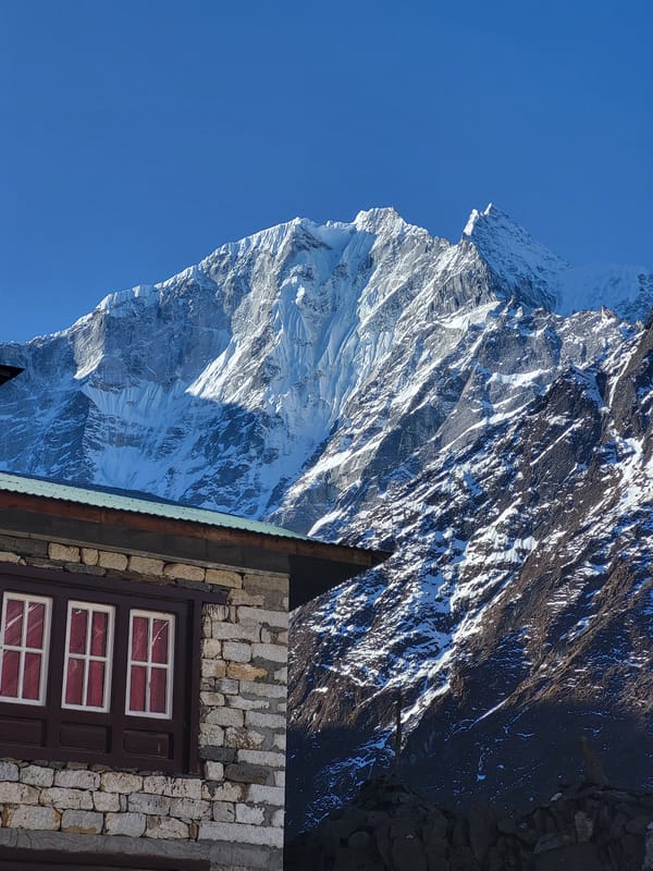 Helicopter flight and mountain views documented in Tengboche, Nepal