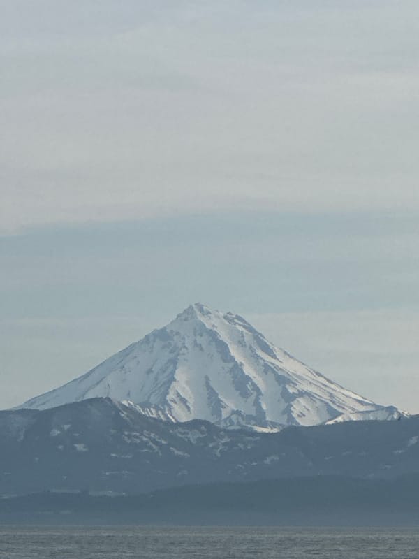 Morning light over Kamchatka's waterfront and volcanic skyline
