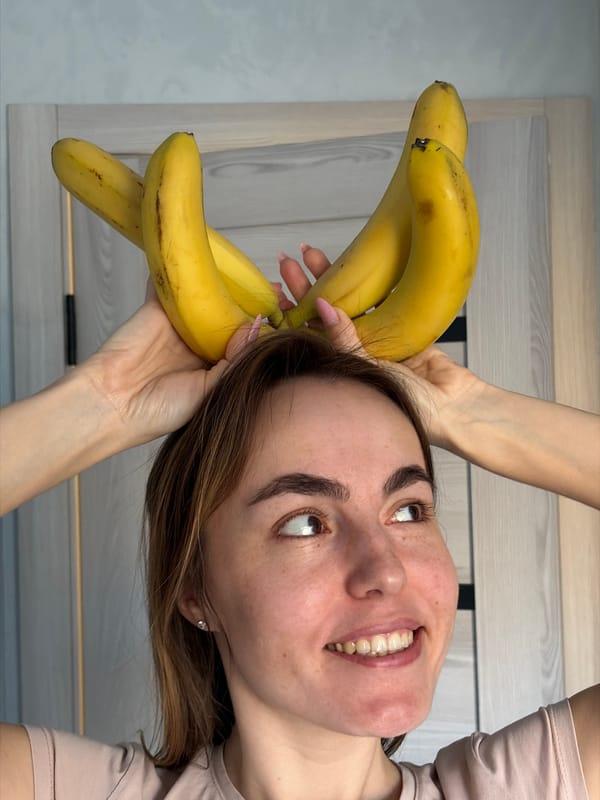 Woman poses with bananas in Sarapul, Russia