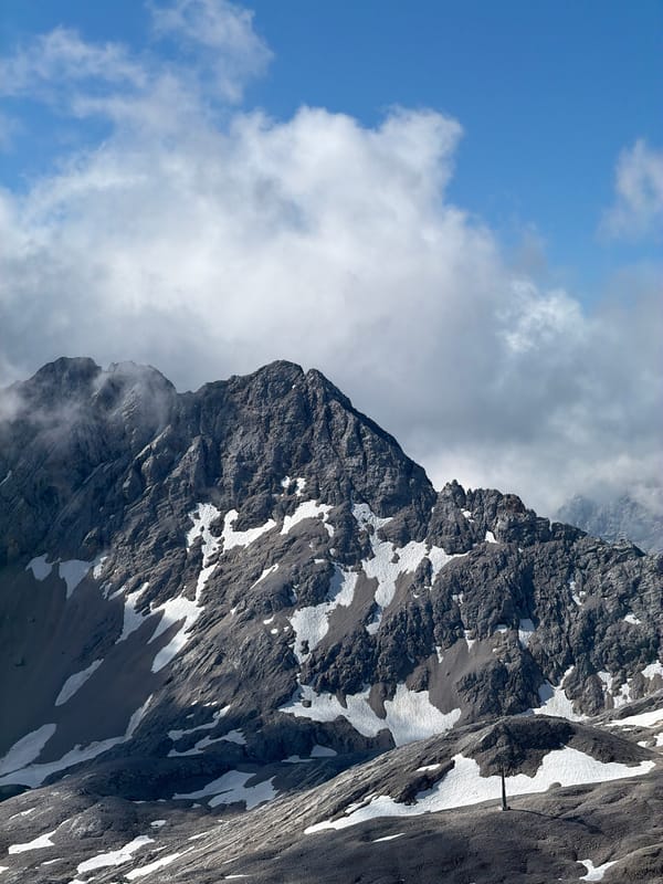 Hiking a rocky scree slope in the Austrian Alps