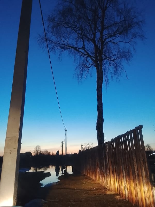 Evening drive through rural Russian village documented