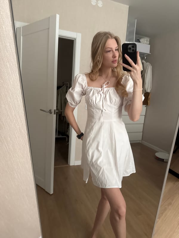 Mirror selfies and outdoor shots in a white dress, Perm