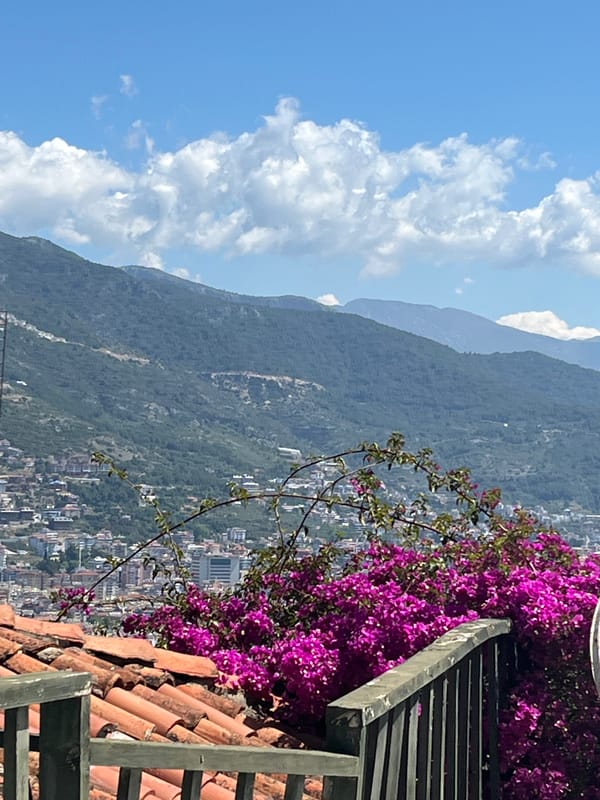 Tourist documents scenic views of Alanya coastline and castle