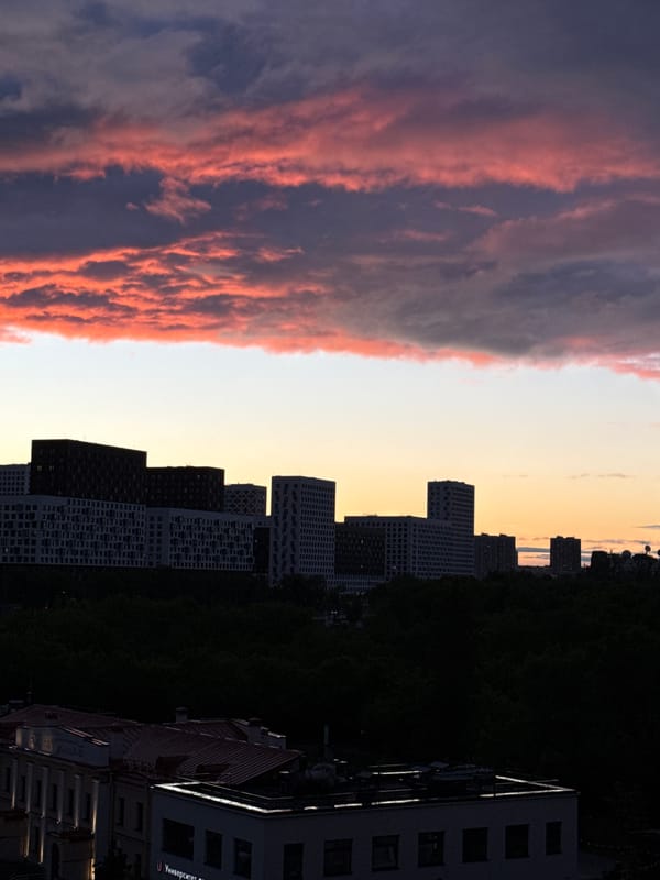 Dramatic pink and purple sunset illuminates Moscow skyline