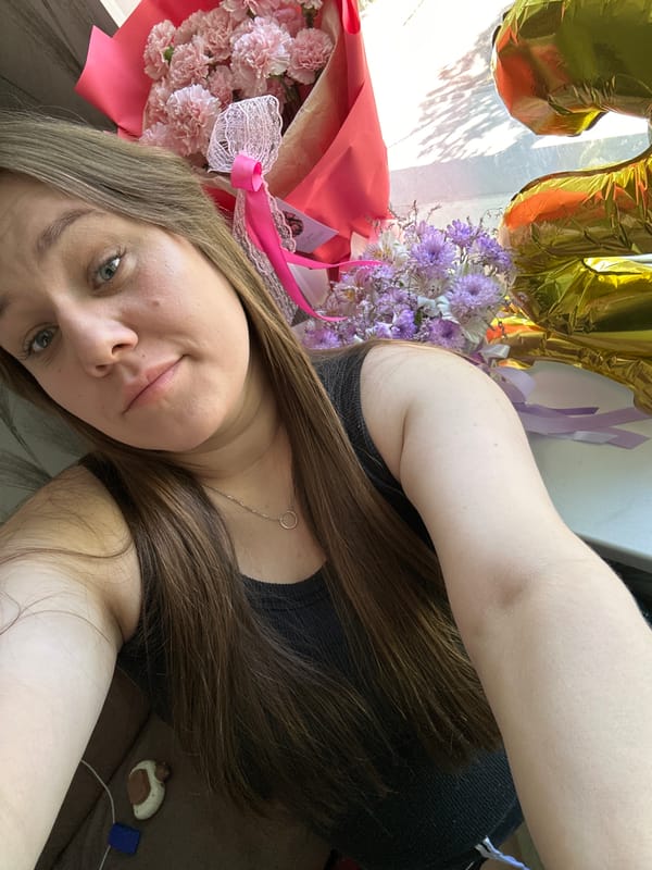 Woman celebrates 65th milestone with flowers in Chaikovsky, Russia