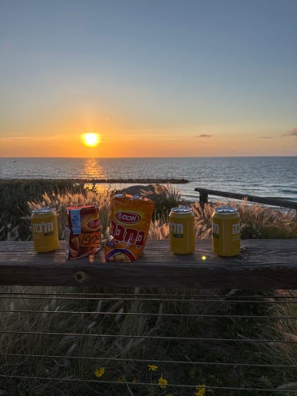 Sunset beer moment captured at Tel Aviv scenic overlook