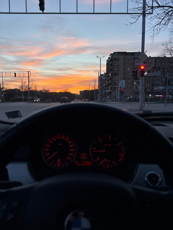 Sunset colors captured through car windshield in Plovdiv