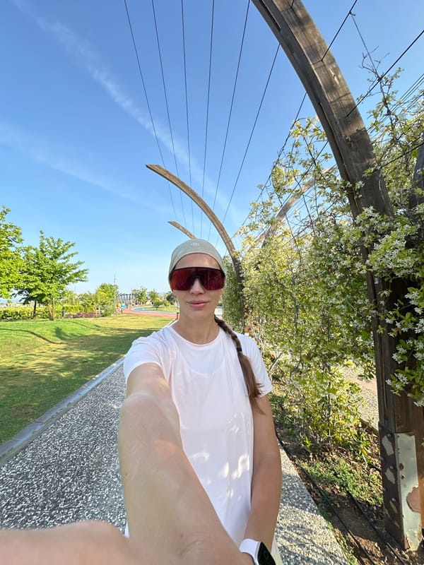 Tourist takes morning selfie on path in Fethiye, Turkey