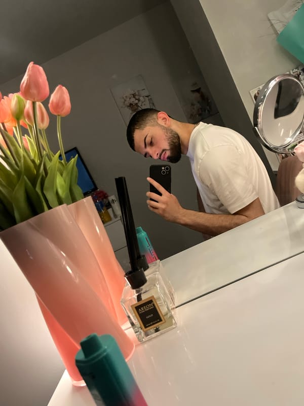 Man takes mirror selfie at vanity in Bulgaria