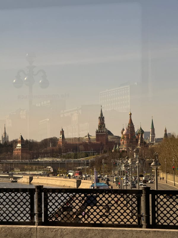 Moscow Kremlin cityscape photographed from elevated window view