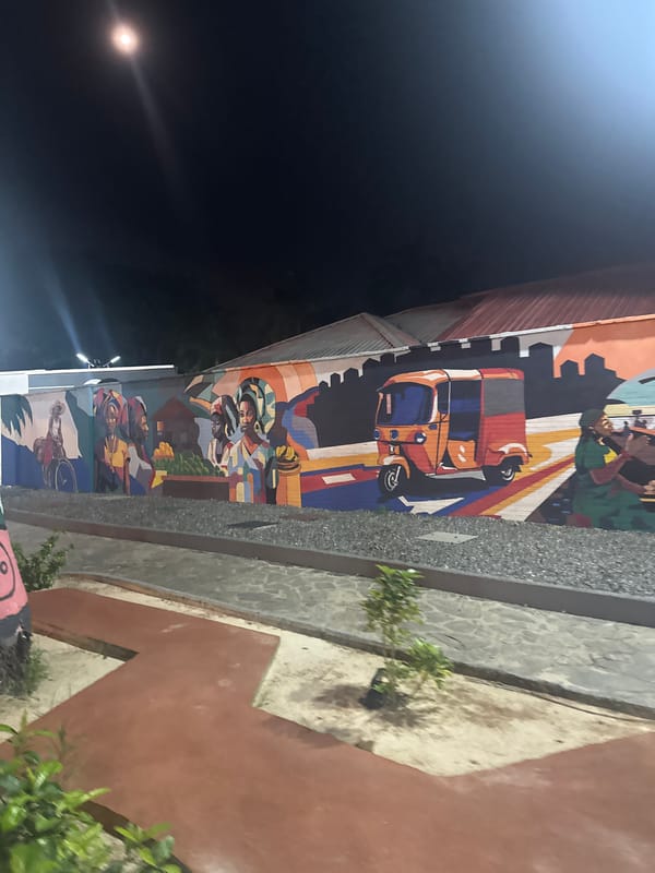 Illuminated street mural spotted in Uyo, Nigeria at night
