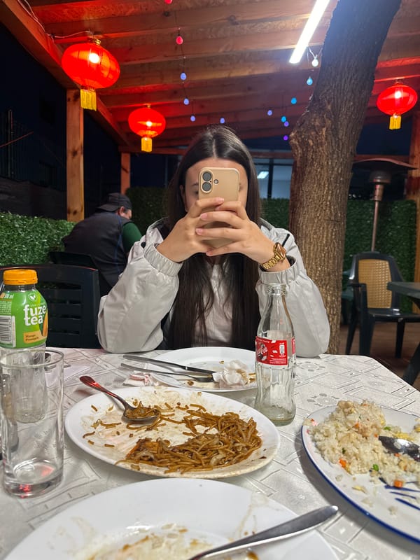 Woman dines at Asian restaurant in Sofia evening