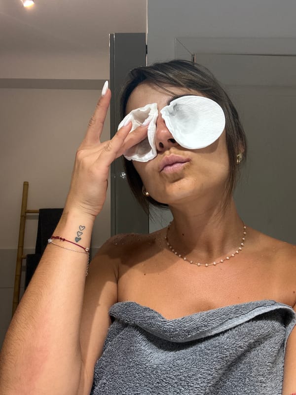 Woman documents evening skincare routine in Cannes bathroom