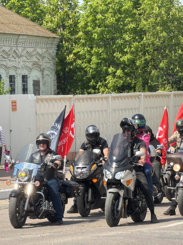 Motorcycle parade with families celebrates in Kamyshin, Russia