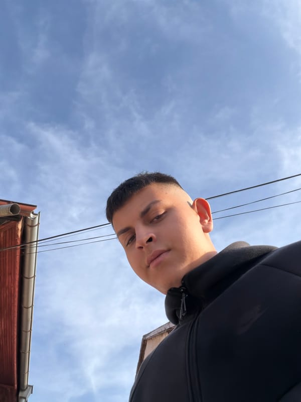 Young person photographed from below in Bulgarian town