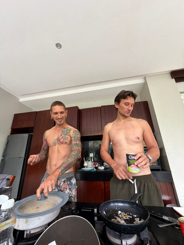 Two men prepare, share meal at Ungasan residence