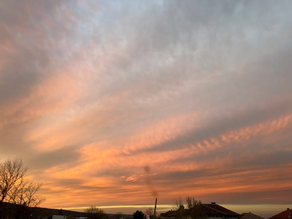 Sunset observed over Radanovo village, Bulgaria with colorful clouds