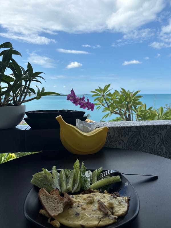 Elevated meal documented against scenic Ko Samui vista