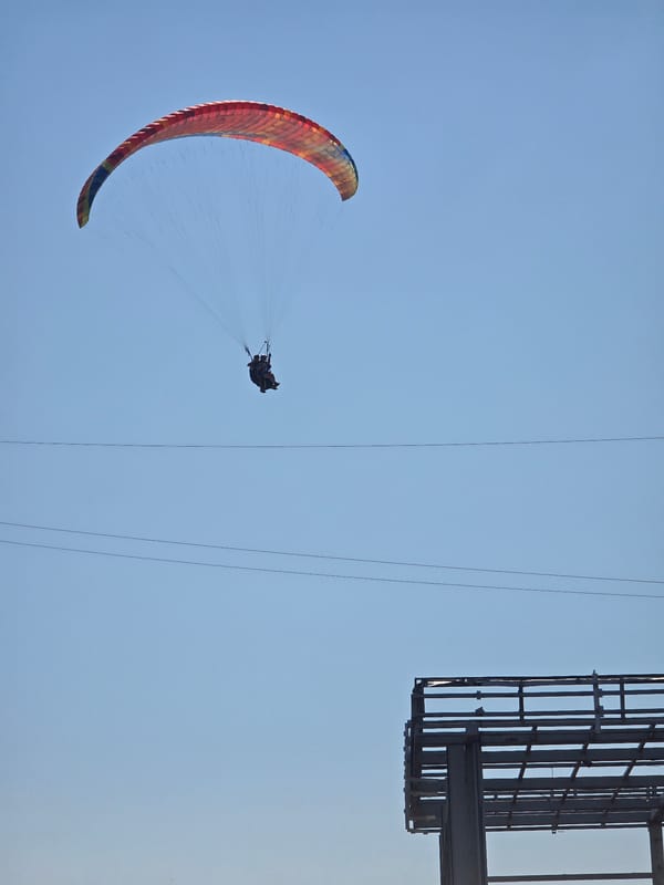 Tandem paragliding above the Montenegrin coast near Sveti Stefan