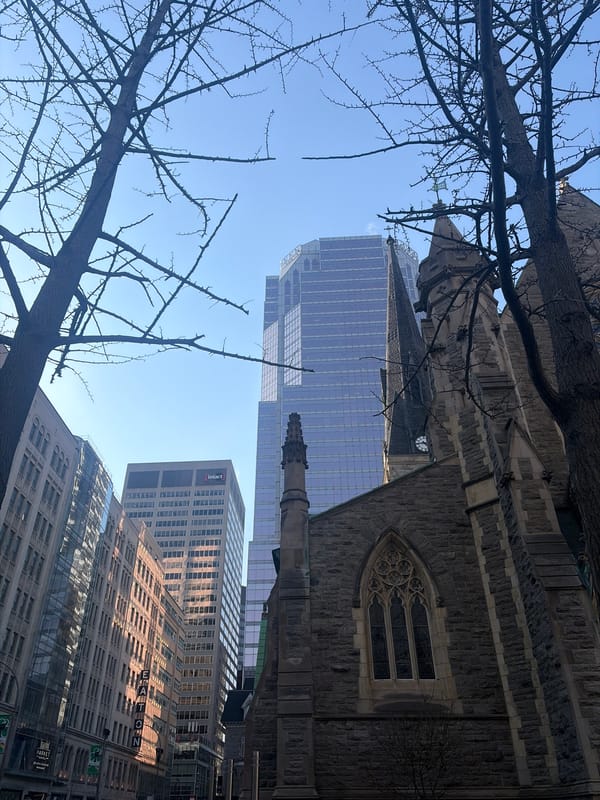 Downtown Montreal street scenes and Christ Church Cathedral documented