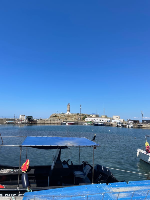 Motorboat moored on a clear day at Bol'shoi Utrish harbor