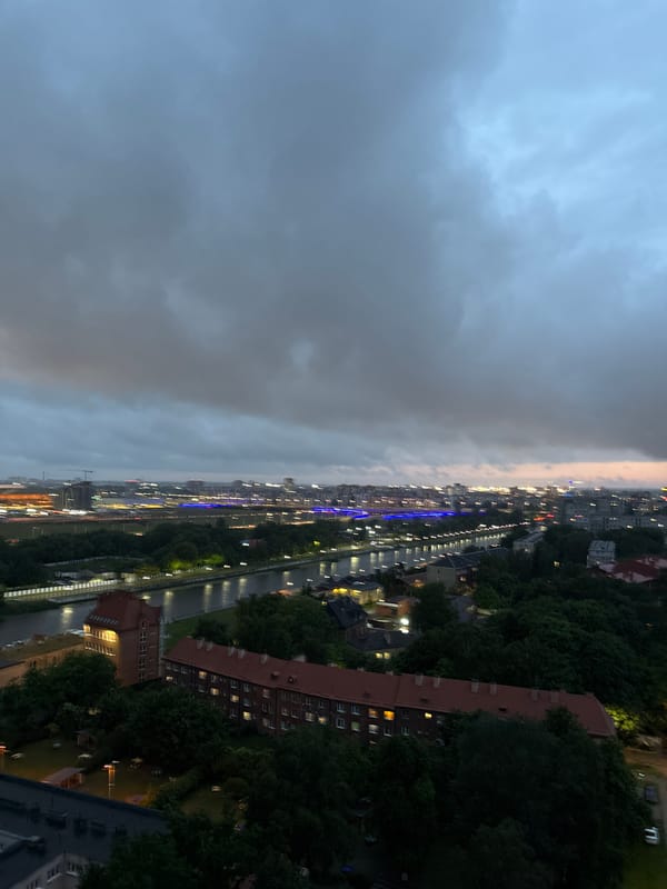 Aerial twilight views of Kaliningrad's Pregolya River captured