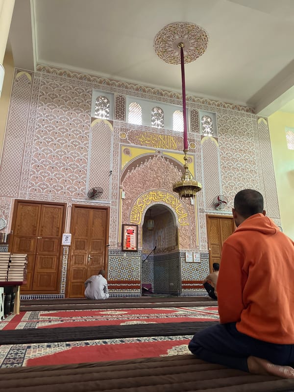 Mosque interior documented in Fez showcasing Islamic architecture