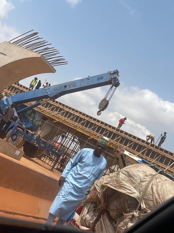 Construction activity documented in Nyanya, Nigeria morning scenes