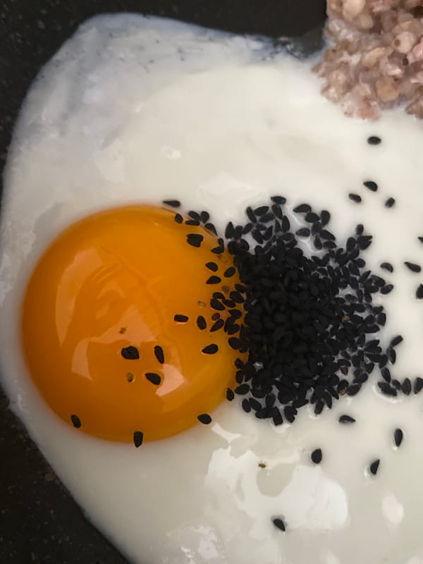 Turkish breakfast egg dish paired with a #SundayBest graphic