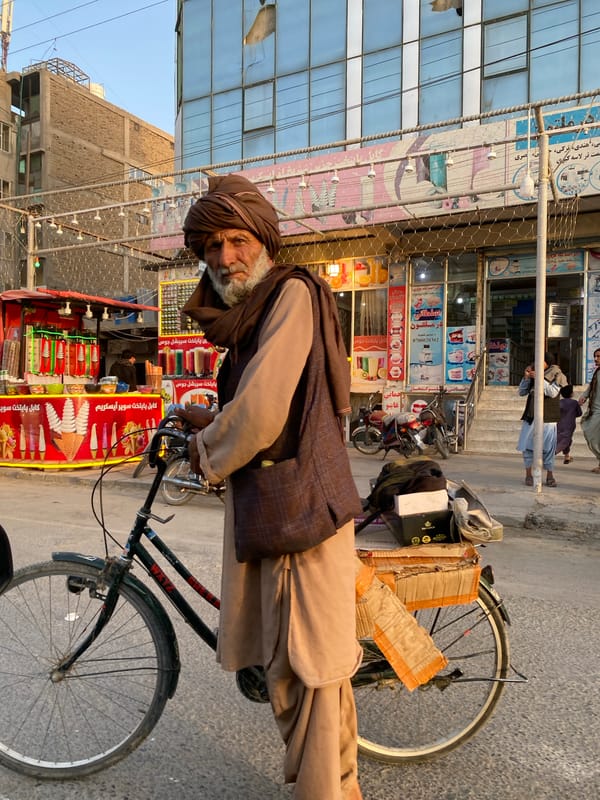 Everyday street life in a Kandahar commercial district