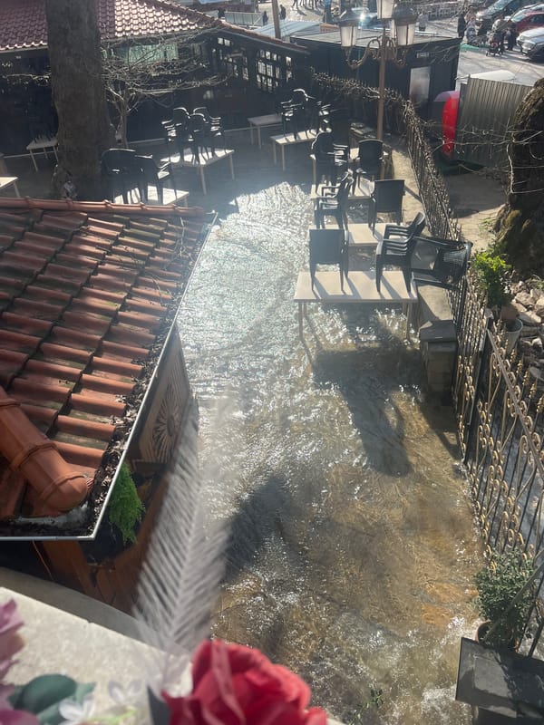 Flooding documented at Bachkovo Monastery dining areas and waterfalls