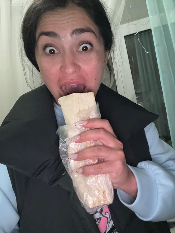 Woman photographed eating, resting in Russia evening session