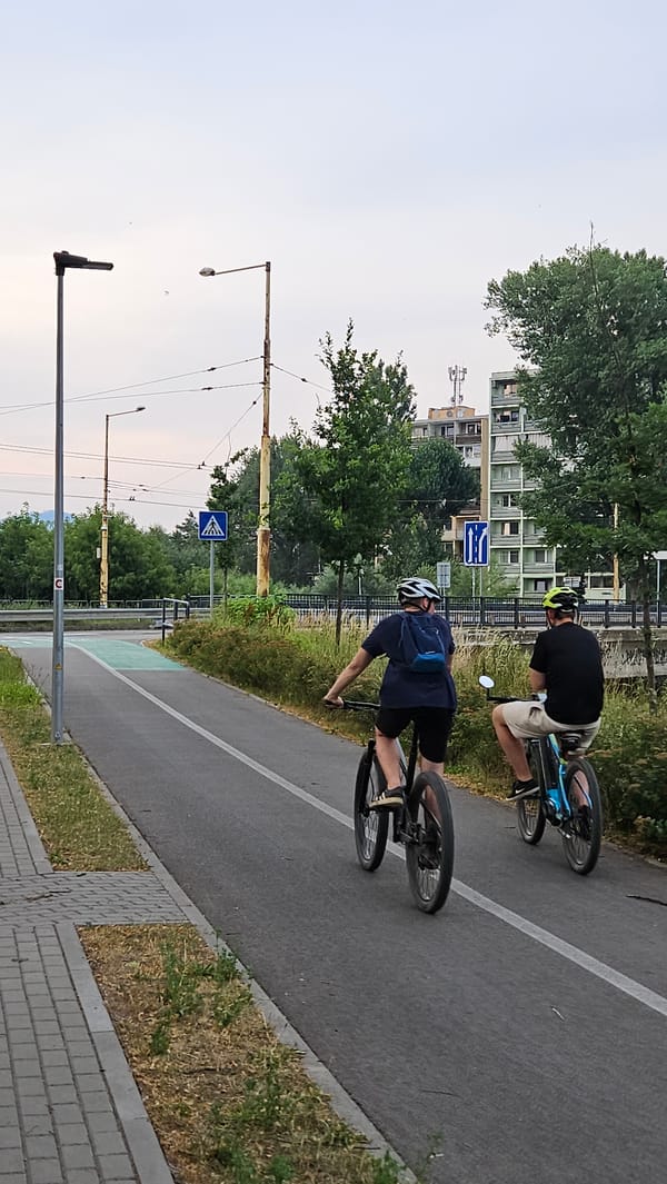 Neighborhood life in Prešov at golden hour