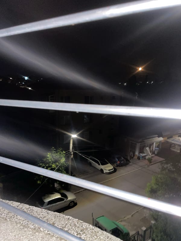 Late-night street views from a Haskovo balcony, Bulgaria