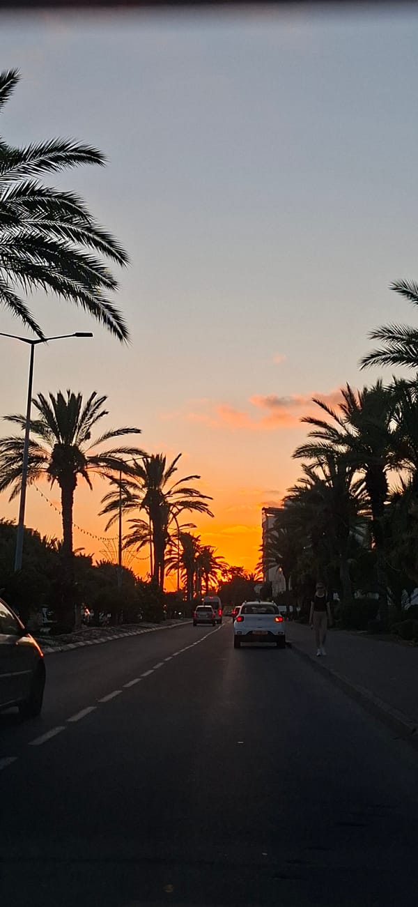 Chasing a vivid sunset from the road