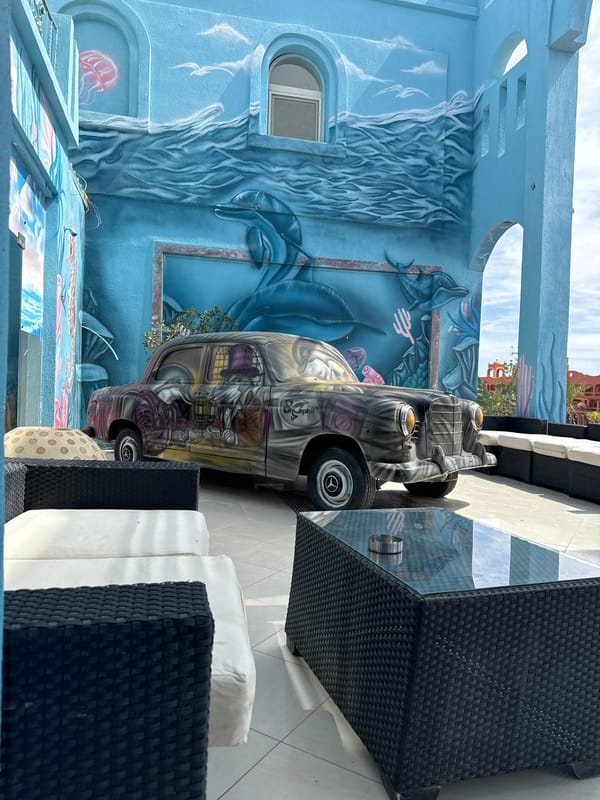 Aquatic mural spotted on blue building in Egypt