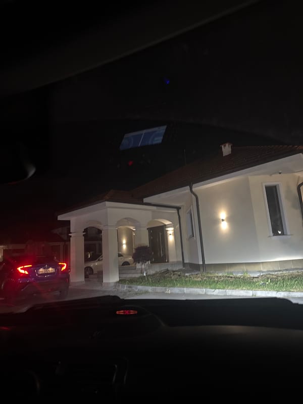 Nighttime building documentation in Plovdiv, Bulgaria captured from vehicle